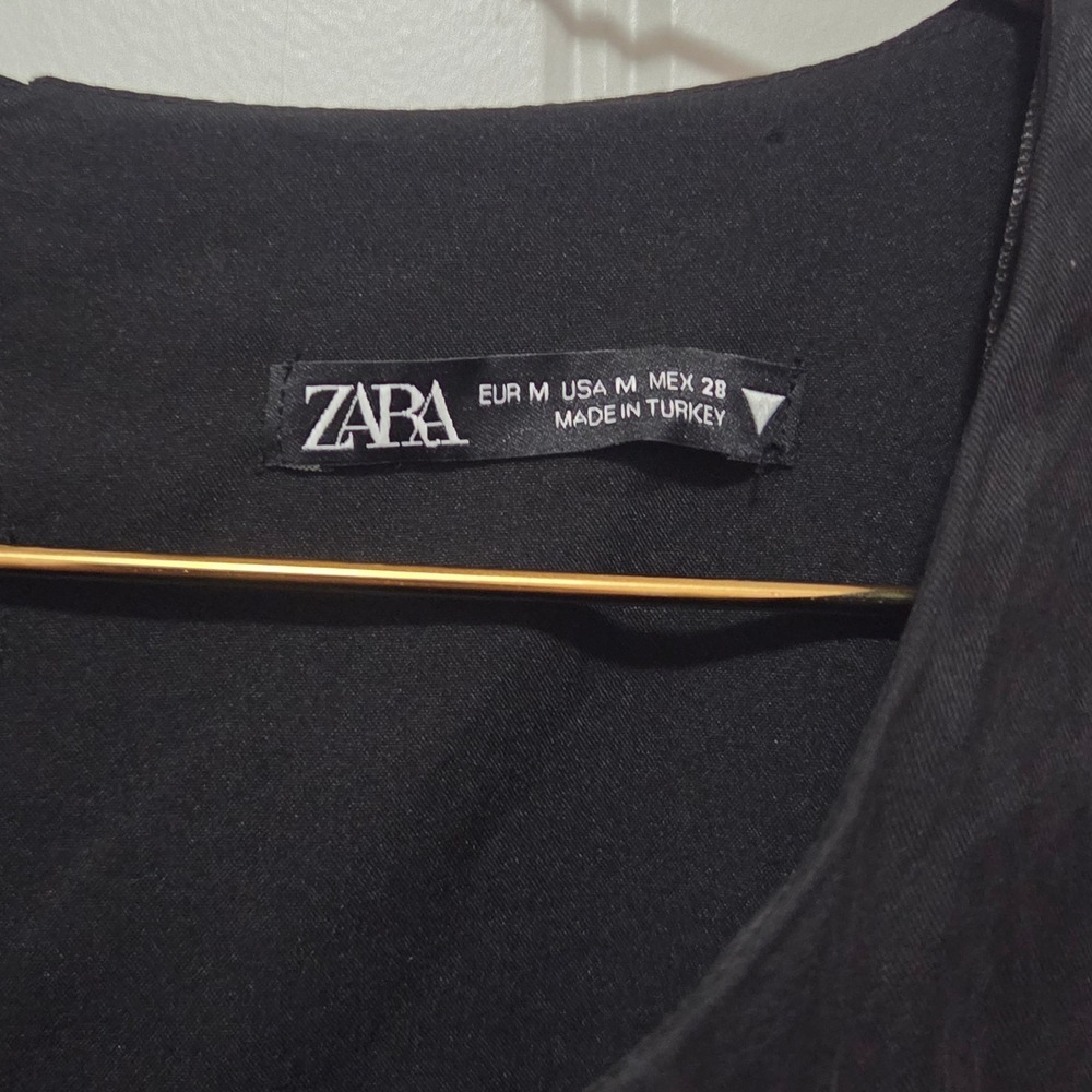 Zara Black Lyocell Dolman Sleeve Mini Dress Elastic Waist Ruffle Cuff Size M - Picture 3 of 9
